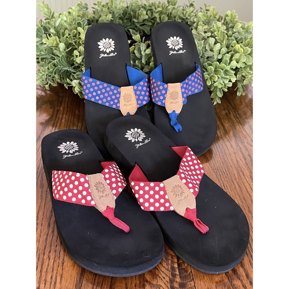 Yellow Box Red White Polka Dot & Blue Orange Flip Flop Sandals Women's Size 9